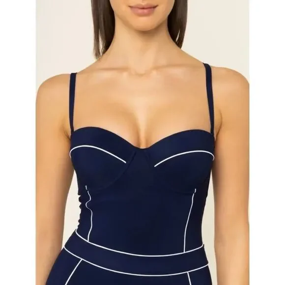 TORY BURCH LIPSI CONTRAST-TRIM ONE-PIECE BEST UNDERWIRE SWIMSUIT Size Medium - Picture 6 of 10